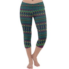 Boho Summer Green Capri Yoga Leggings by SpinnyChairDesigns