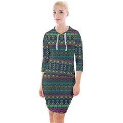 Boho Summer Green Quarter Sleeve Hood Bodycon Dress by SpinnyChairDesigns