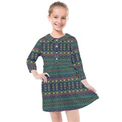 Boho Summer Green Kids  Quarter Sleeve Shirt Dress by SpinnyChairDesigns