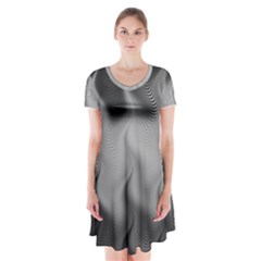 Abstract Black Grey Short Sleeve V-neck Flare Dress by SpinnyChairDesigns