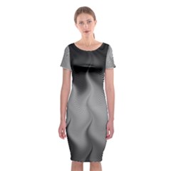 Abstract Black Grey Classic Short Sleeve Midi Dress by SpinnyChairDesigns