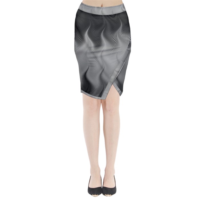 Abstract Black Grey Midi Wrap Pencil Skirt