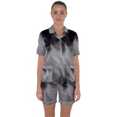 Abstract Black Grey Satin Short Sleeve Pyjamas Set by SpinnyChairDesigns