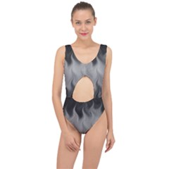 Abstract Black Grey Center Cut Out Swimsuit by SpinnyChairDesigns