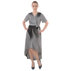 Abstract Black Grey Front Wrap High Low Dress by SpinnyChairDesigns