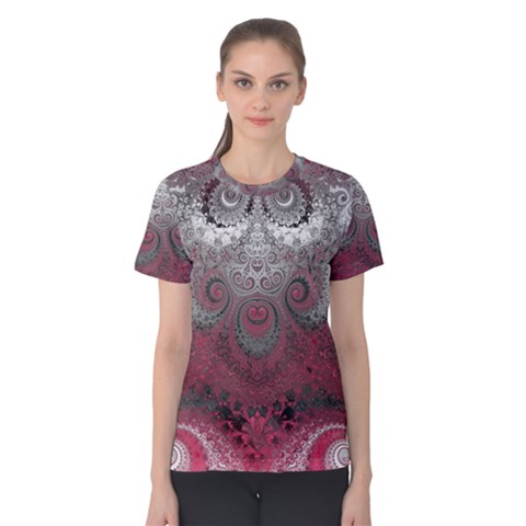 Black Pink Spirals And Swirls Women s Cotton Tee by SpinnyChairDesigns