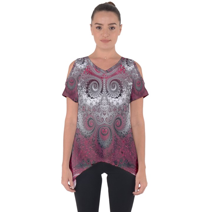 Black Pink Spirals and Swirls Cut Out Side Drop Tee