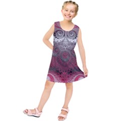 Black Pink Spirals And Swirls Kids  Tunic Dress by SpinnyChairDesigns