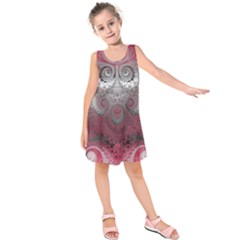 Black Pink Spirals And Swirls Kids  Sleeveless Dress by SpinnyChairDesigns