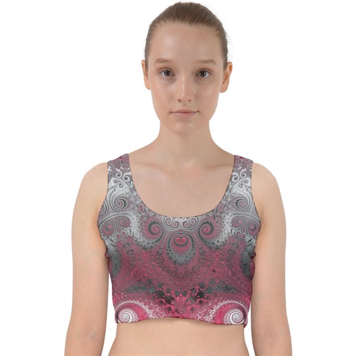 Black Pink Spirals and Swirls Velvet Racer Back Crop Top