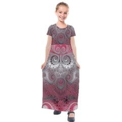 Black Pink Spirals And Swirls Kids  Short Sleeve Maxi Dress by SpinnyChairDesigns