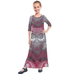 Black Pink Spirals And Swirls Kids  Quarter Sleeve Maxi Dress by SpinnyChairDesigns