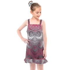 Black Pink Spirals And Swirls Kids  Overall Dress by SpinnyChairDesigns