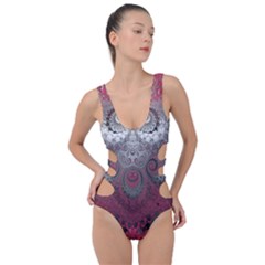 Black Pink Spirals And Swirls Side Cut Out Swimsuit