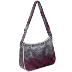 Black Pink Spirals And Swirls Zip Up Shoulder Bag by SpinnyChairDesigns