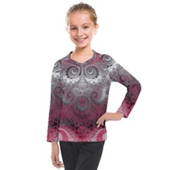 Black Pink Spirals And Swirls Kids  Long Mesh Tee