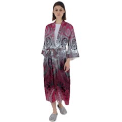 Black Pink Spirals And Swirls Maxi Satin Kimono by SpinnyChairDesigns