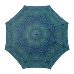 Teal Spirals And Swirls Golf Umbrellas by SpinnyChairDesigns