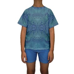 Teal Spirals And Swirls Kids  Short Sleeve Swimwear by SpinnyChairDesigns