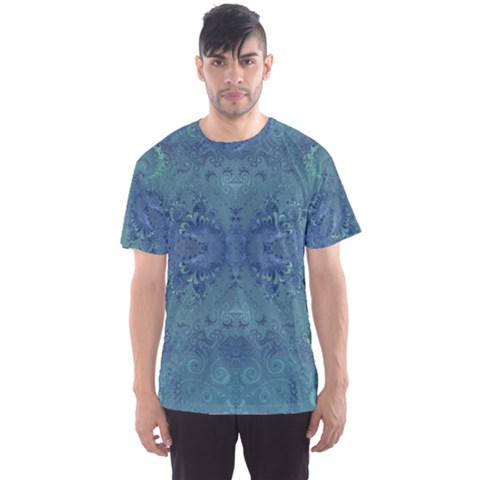 Teal Spirals And Swirls Men s Sport Mesh Tee by SpinnyChairDesigns