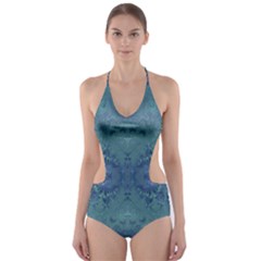 Teal Spirals And Swirls Cut-out One Piece Swimsuit by SpinnyChairDesigns