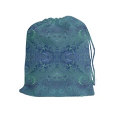 Teal Spirals And Swirls Drawstring Pouch (xl) by SpinnyChairDesigns