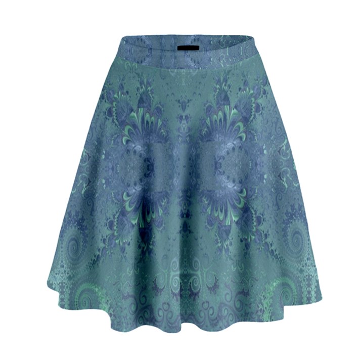 Teal Spirals and Swirls High Waist Skirt