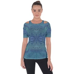 Teal Spirals And Swirls Shoulder Cut Out Short Sleeve Top by SpinnyChairDesigns