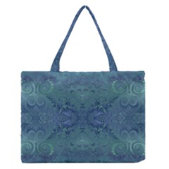 Teal Spirals And Swirls Zipper Medium Tote Bag by SpinnyChairDesigns