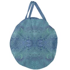 Teal Spirals And Swirls Giant Round Zipper Tote by SpinnyChairDesigns