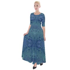 Teal Spirals And Swirls Half Sleeves Maxi Dress by SpinnyChairDesigns