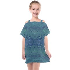 Teal Spirals And Swirls Kids  One Piece Chiffon Dress by SpinnyChairDesigns