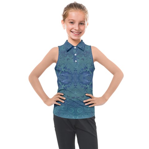 Teal Spirals And Swirls Kids  Sleeveless Polo Tee by SpinnyChairDesigns