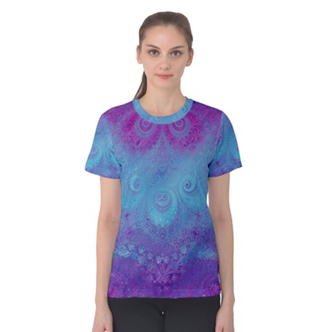 Purple Blue Swirls And Spirals Women s Cotton Tee by SpinnyChairDesigns