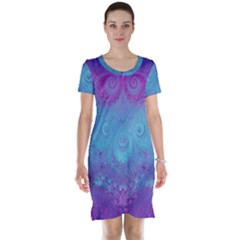 Purple Blue Swirls And Spirals Short Sleeve Nightdress by SpinnyChairDesigns