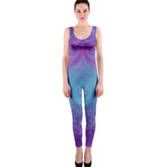 Purple Blue Swirls And Spirals One Piece Catsuit by SpinnyChairDesigns