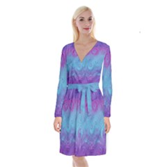 Purple Blue Swirls And Spirals Long Sleeve Velvet Front Wrap Dress by SpinnyChairDesigns