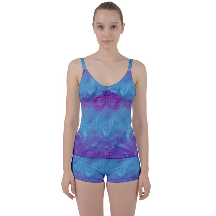 Purple Blue Swirls and Spirals Tie Front Two Piece Tankini