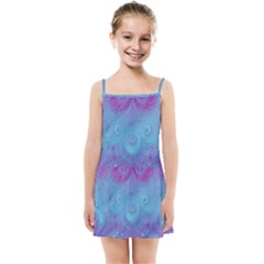 Purple Blue Swirls And Spirals Kids  Summer Sun Dress by SpinnyChairDesigns