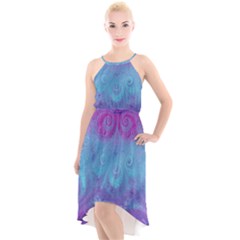 Purple Blue Swirls And Spirals High-low Halter Chiffon Dress  by SpinnyChairDesigns