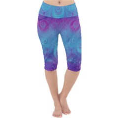 Purple Blue Swirls And Spirals Lightweight Velour Cropped Yoga Leggings by SpinnyChairDesigns