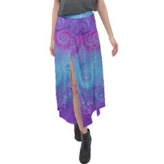 Purple Blue Swirls And Spirals Velour Split Maxi Skirt by SpinnyChairDesigns