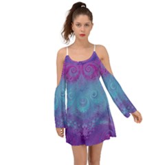 Purple Blue Swirls And Spirals Kimono Sleeves Boho Dress by SpinnyChairDesigns