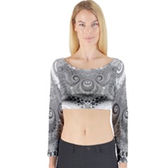 Black And White Spirals Long Sleeve Crop Top by SpinnyChairDesigns