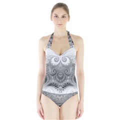 Black And White Spirals Halter Swimsuit by SpinnyChairDesigns