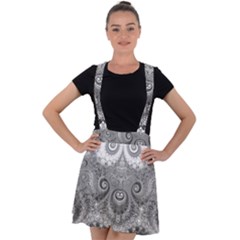 Black And White Spirals Velvet Suspender Skater Skirt by SpinnyChairDesigns