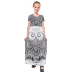 Black And White Spirals Kids  Short Sleeve Maxi Dress