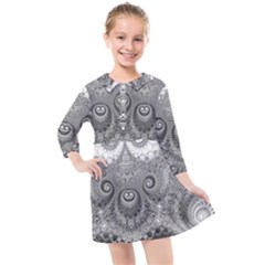 Black And White Spirals Kids  Quarter Sleeve Shirt Dress by SpinnyChairDesigns