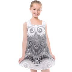 Black And White Spirals Kids  Cross Back Dress by SpinnyChairDesigns