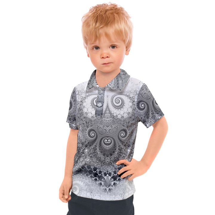 Black and White Spirals Kids  Polo Tee